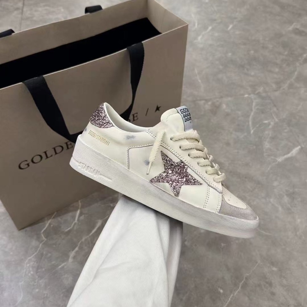 Golden Goose Women's Cream and Pink Glitter Sneakers - Picture 2 of 6